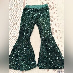 Sequin Flare Kids Bottoms - Green